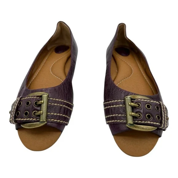 FOSSIL Women Plum Leather Ballet Flats Buckle Detail Casual Shoes Size 7.5 - Picture 1 of 16